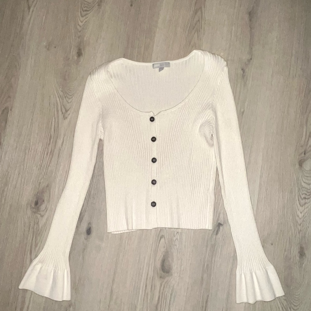 ASOS Cream Ribbed Cardigan Size 14 | Scoop Neck Button-Up | Flared Cuffs